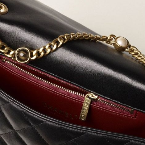Chanel Çanta Classic Siyah - Chanel Canta Bag Kapakli Canta Kuzu Derisi Recine Ve Altin Detaylar Siyah