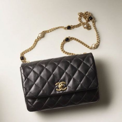 Chanel Çanta Classic Siyah - Chanel Canta Bag Kapakli Canta Kuzu Derisi Recine Ve Altin Detaylar Siyah