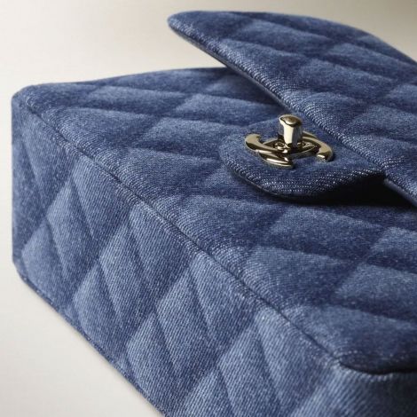 Chanel Çanta Classic Mavi - Chanel Canta Bag Klasik Canta Baskili Denim Ve Altin Detaylar Blue Mavi