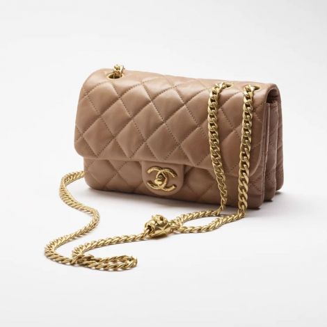 Chanel Çanta Small Bej - Chanel Canta Bag Kucuk Kapakli Canta Kuzu Derisi Ve Altin Detaylar Beige Bej