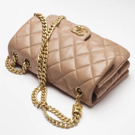 Chanel Çanta Small Bej - Chanel Canta Bag Kucuk Kapakli Canta Kuzu Derisi Ve Altin Detaylar Beige Bej