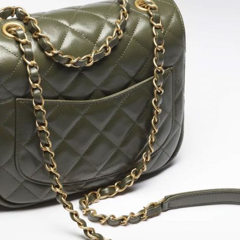 Chanel Çanta Small Yeşil - Chanel Canta Bag Kucuk Kapakli Canta Taneli Dana Derisi Ve Altin Detaylar Haki Yesil