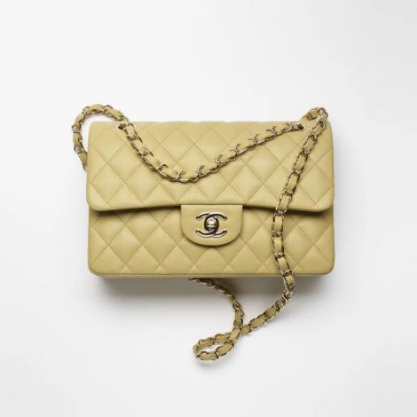 Chanel Çanta Small Sarı - Chanel Canta Bag Kucuk Klasik Canta Parlak Taneli Dana Derisi Ve Altin Detaylar Sari