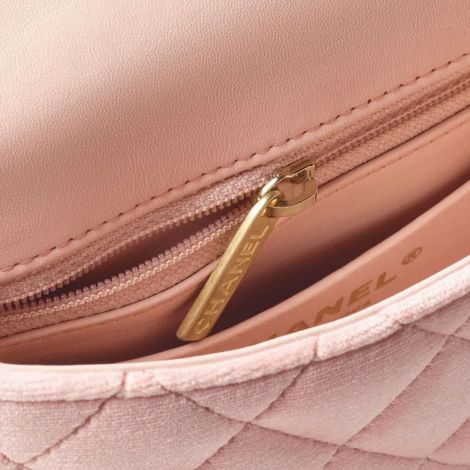 Chanel Çanta Mini Pembe - Chanel Canta Bag Mini Kapakli Canta Kadife Emaye Ve Altin Detaylar Acik Pembe