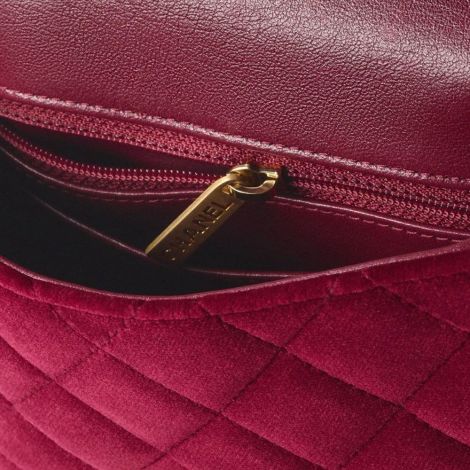 Chanel Çanta Mini Kırmızı - Chanel Canta Bag Mini Kapakli Canta Kadife Emaye Ve Altin Detaylar Red Kirmizi