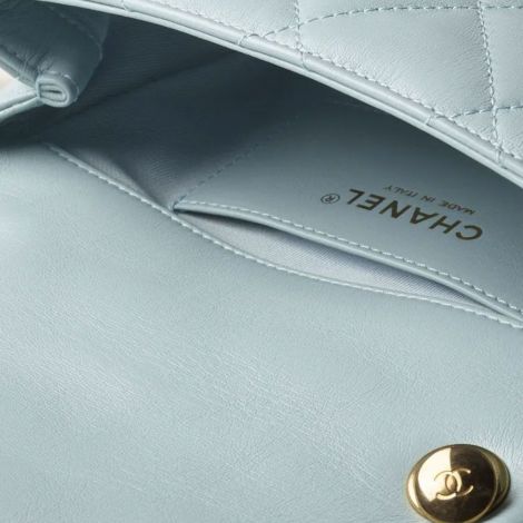 Chanel Çanta Mini Mavi - Chanel Canta Bag Mini Kapakli Canta Kuzu Derisi Ve Altin Detaylar Acik Mavi