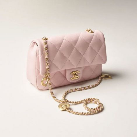 Chanel Çanta Mini Pembe - Chanel Canta Bag Mini Kapakli Canta Kuzu Derisi Ve Altin Detaylar Pembe