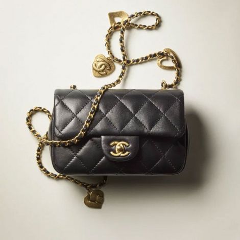 Chanel Çanta Mini Siyah - Chanel Canta Bag Mini Kapakli Canta Kuzu Derisi Ve Altin Detaylar Siyah
