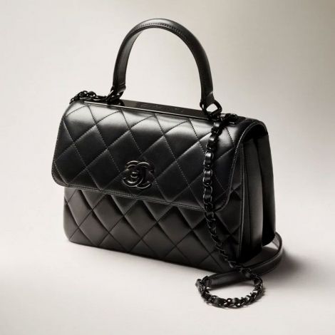 Chanel Çanta Classic Siyah - Chanel Canta Bag Sapli Kapakli Canta Kuzu Derisi Ve Siyah Metal Black Siyah