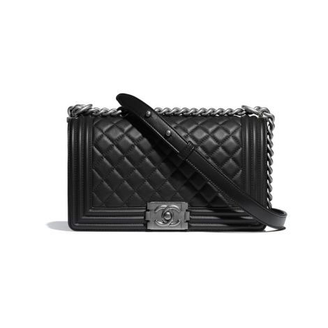 Chanel Çanta Grained Siyah - Chanel Canta Boy Chanel Handbag Calfskin Ruthenium Siyah