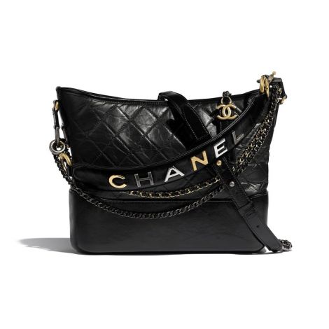 Chanel Çanta Gabrielle Siyah - Chanel Canta Gabrielle Large Hobo Bag Aged Calfskin Gold Silver Metal Siyah