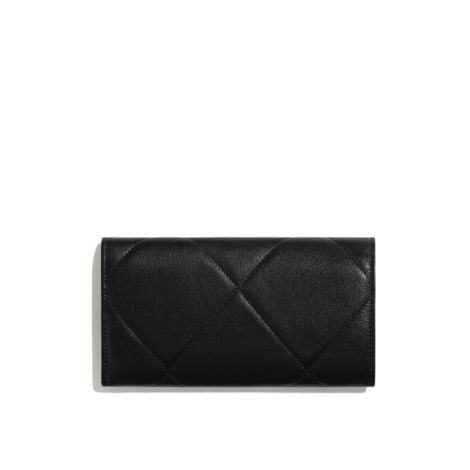 Chanel Cüzdan CH19 Siyah - Chanel Canta Kadin 19 Long Flap Wallet Lambskin Kirmizi Siyah