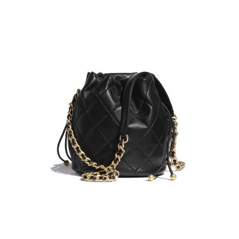 Chanel Çanta Drawstring Siyah - Chanel Canta Kadin Drawstring Bag Shiny Lambskin Gold Tone Metal Siyah