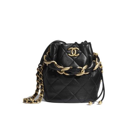 Chanel Çanta Drawstring Siyah - Chanel Canta Kadin Drawstring Bag Shiny Lambskin Gold Tone Metal Siyah