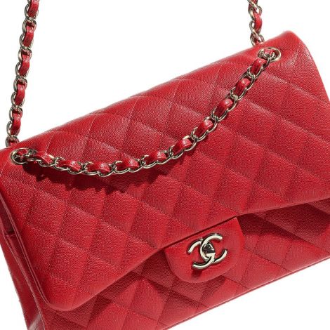 Chanel Çanta Classic Kırmızı - Chanel Canta Kadin Large Classic Handbag Grained Calfskin Gold Tone Metal Kirmizi