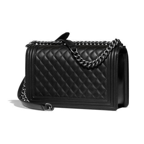 Chanel Çanta Grained Siyah - Chanel Canta Large Boy Chanel Handbag Calfskin Ruthenium Siyah