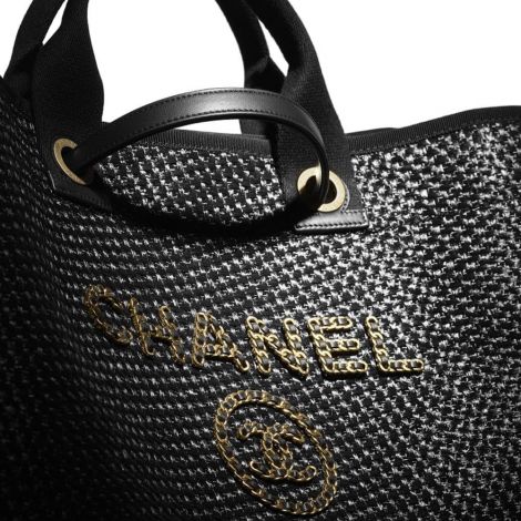 Chanel Çanta Large Siyah - Chanel Canta Large Tote Straw Calfskin Gold Metal Black Siyah