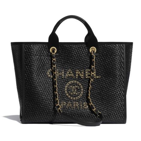 Chanel Çanta Large Siyah - Chanel Canta Large Tote Straw Calfskin Gold Metal Black Siyah