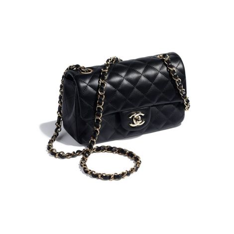 Chanel Çanta Mini Siyah - Chanel Canta Mini Flap Bag Lambskin Gold Tone Metal Siyah