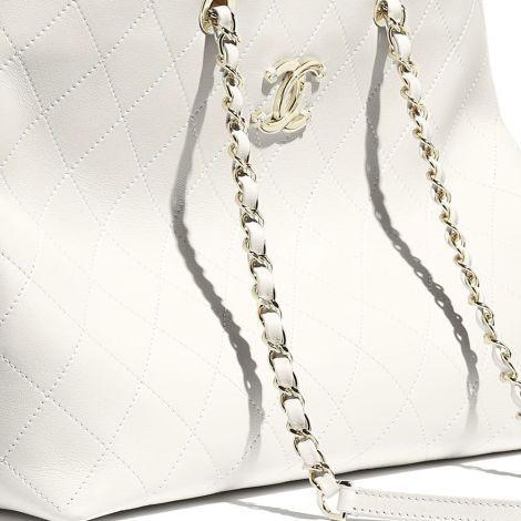 Chanel Çanta Logo Beyaz - Chanel Canta Shopping Bag Calfskin Gold Tone Metal Beyaz