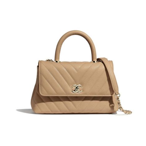 Chanel Çanta Grained Bej - Chanel Canta Small Flap Bag With Top Handle Grained Calfskin Gold Bej