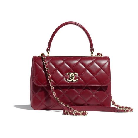 Chanel Çanta Grained Bordo - Chanel Canta Small Flap Bag With Top Handle Lambskin Gold Tone Metal Bordo