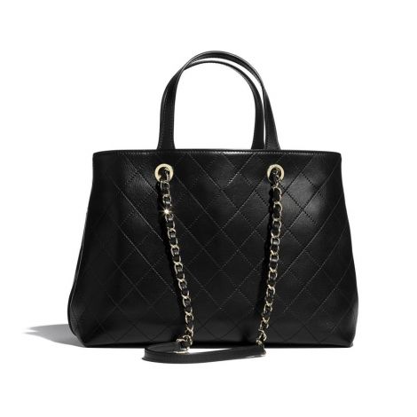 Chanel Çanta Logo Siyah - Chanel Canta Small Shopping Bag Calfskin Gold Tone Metal Siyah