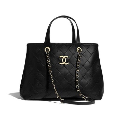 Chanel Çanta Logo Siyah - Chanel Canta Small Shopping Bag Calfskin Gold Tone Metal Siyah
