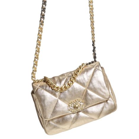 Chanel Çanta CH19 Gümüş - Chanel El Cantasi 19 Handbag Metallic Lambskin Gold Tone Silver Tone Ruthenium Gumus