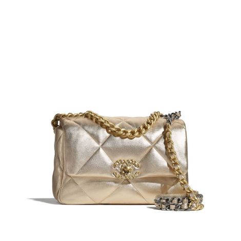Chanel Çanta CH19 Gümüş - Chanel El Cantasi 19 Handbag Metallic Lambskin Gold Tone Silver Tone Ruthenium Gumus