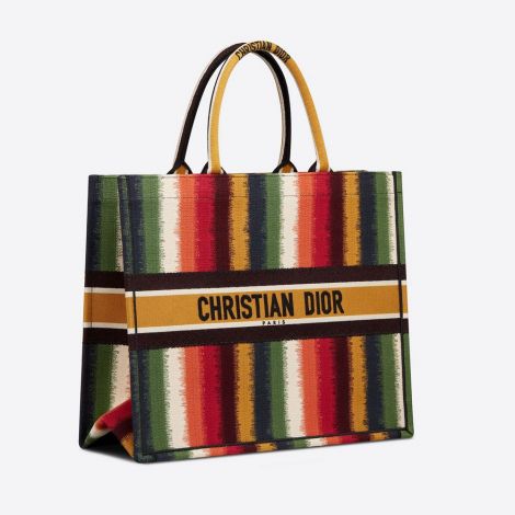 Dior Çanta Book Tote Renkli - Christian Dior Canta Book Tote Multicolor D Stripes Embroidery Renkli