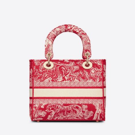Dior Çanta Medium Kırmızı - Christian Dior Canta Medium Lady D Lite Bag Raspberry Toile Kirmizi