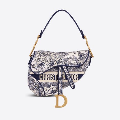 Dior Çanta Saddle Mavi - Christian Dior Canta Saddle Bag Blue Toile De Jouy Embroidery Mavi