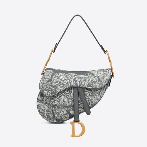 Dior Çanta Saddle Gri - Christian Dior Canta Saddle Bag Gray Toile De Jouy Reverse Jacquard Gri
