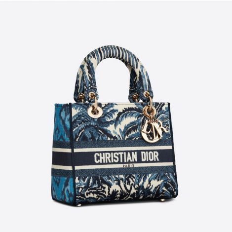 Dior Çanta D-Lite Mavi - Dior Bag Canta 2021 Medium Lady D Lite Bag Blue Dior Palms Mavi