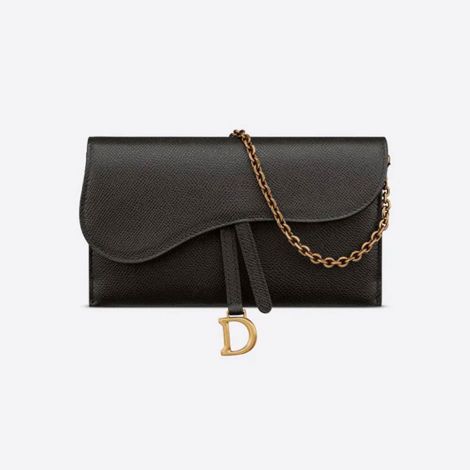 Dior Çanta Saddle Long Siyah - Dior Bag Canta Long Saddle Wallet With Chain Black Grained Calfskin Siyah