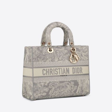 Dior Çanta Large Gri - Dior Canta 2021 Large Lady D Lite Bag Gray Toile De Jouy Reverse Gri