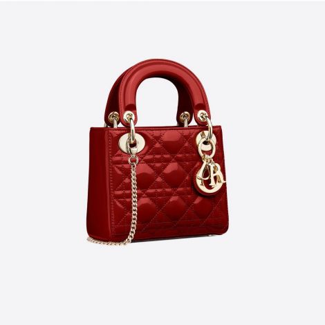Dior Çanta Mini Kırmızı - Dior Canta 2021 Mini Lady Dior Bag Cherry Red Patent Cannage Kirmizi