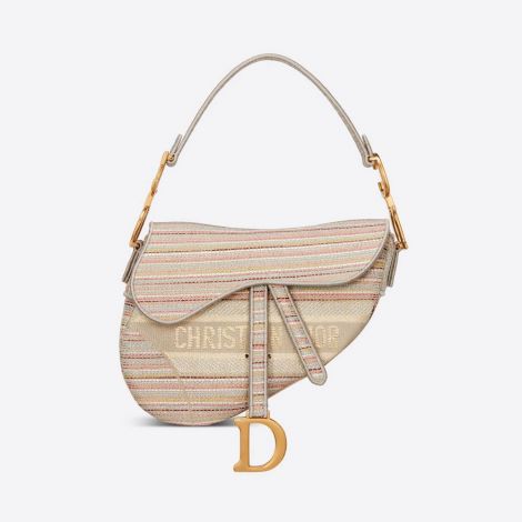 Dior Çanta Saddle Renkli - Dior Canta 2021 Saddle Bag Multicolor Stripes Embroidery Renkli