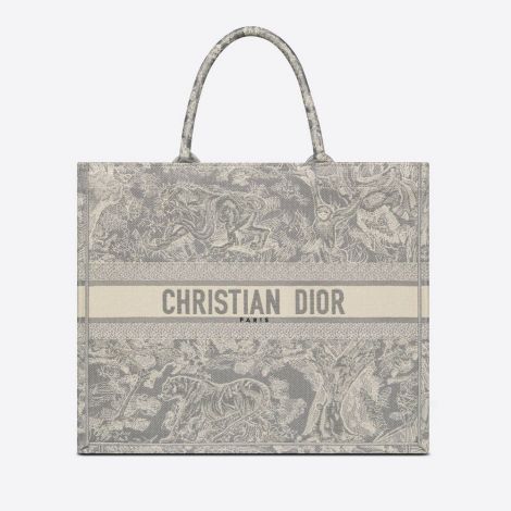 Dior Çanta Jouy Gri - Dior Canta Kadin Book Tote Gray Toile De Jouy Reverse Embroidery Gri