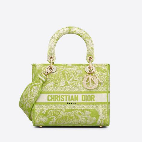 Dior Çanta Medium Sarı - Dior Canta Kadin Medium Lady D Lite Bag Lime Toile De Jouy Reverse Sari