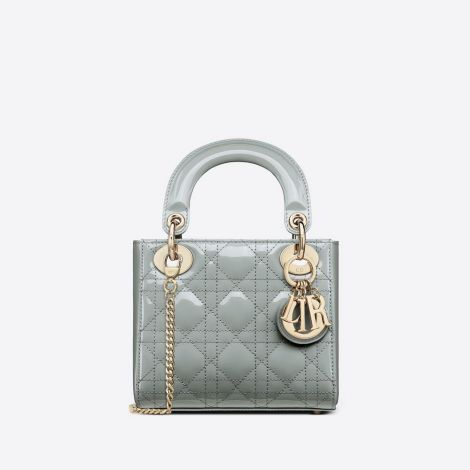 Dior Çanta Mini Gri - Dior Canta Kadin Mini Lady Dior Bag Gray Patent Cannage Gri