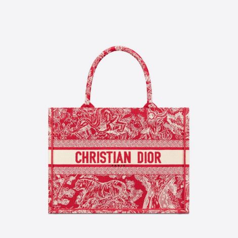 Dior Çanta Small Kırmızı - Dior Canta Kadin Small Dior Book Tote Raspberry Toile De Jouy Kirmizi