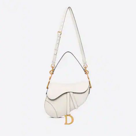Dior Çanta Saddle Beyaz - Dior Canta Saddle Bag With Strap Latte Grained Calfskin Beyaz
