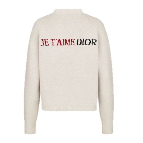Dior Sweatshirt Logo Beyaz - Dior Kadin Je Taime Dior Amour Sweater Kazak Orgu Beyaz Logo