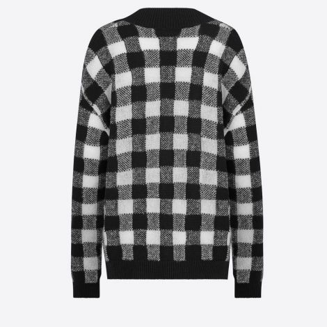 Dior Sweatshirt Motif Siyah - Dior Kadin V Neck Sweater In Cashmere With Check Motif Siyah