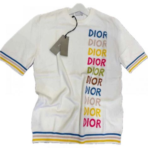 Dior Tişört Logo Print Beyaz - Dior Men T Shirt Dior Tisort Dior Erkek Tisort 8772 Beyaz