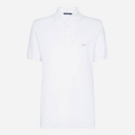 Dolce Gabbana Tişört Pique Polo Beyaz - Dolce Gabbana Tisort 21 Cotton Pique Polo Shirt With Branded Plate White Beyaz
