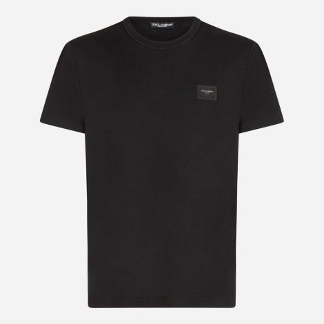 Dolce Gabbana Tişört Branded Plate Siyah - Dolce Gabbana Tisort 21 Cotton T Shirt With Branded Plate Black Siyah