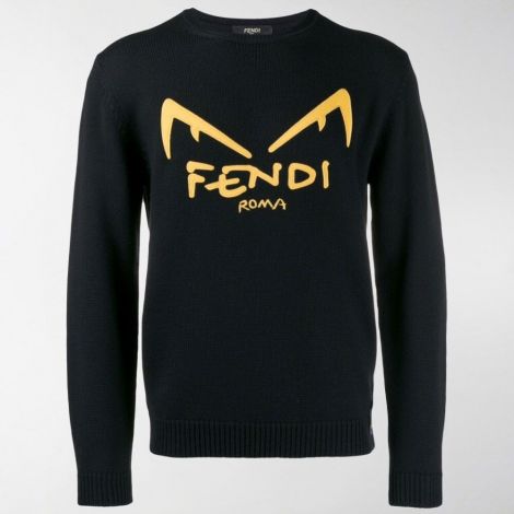 Fendi Sweatshirt Diabolic Siyah - Fendi Bag Bugs Logo Sweater Sari E19 Siyah